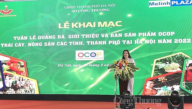 bà Trần Thị Phương Lan - Quyền Giám đốc Sở Công Thương Hà Nội phát biểu tại Lễ khai mạc