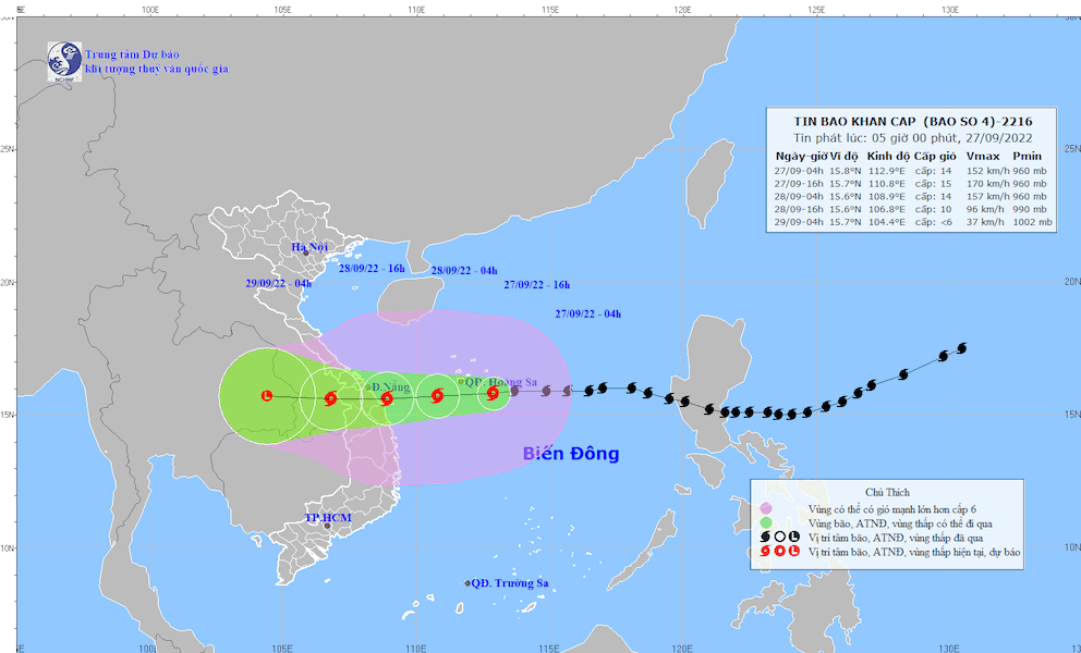 Bão số 4 Noru cách Quảng Nam, Đà Nẵng 200-300km, chiều nay ảnh hưởng đất liền