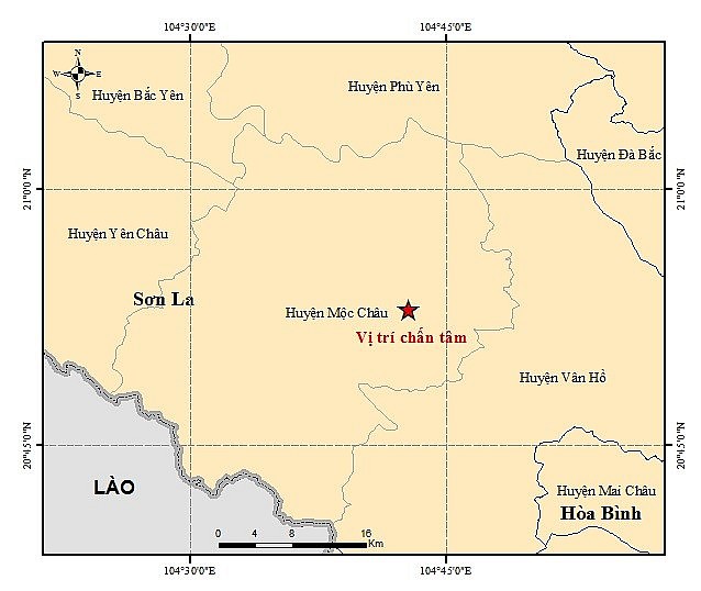 Động đất 3,2 độ gây rung lắc ở huyện Mộc Châu