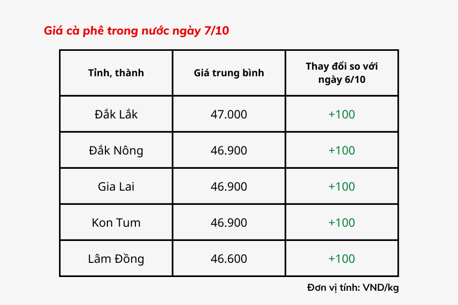 Giá cà phê hôm nay 7/10: Giá cà phê trong nước tăng nhẹ