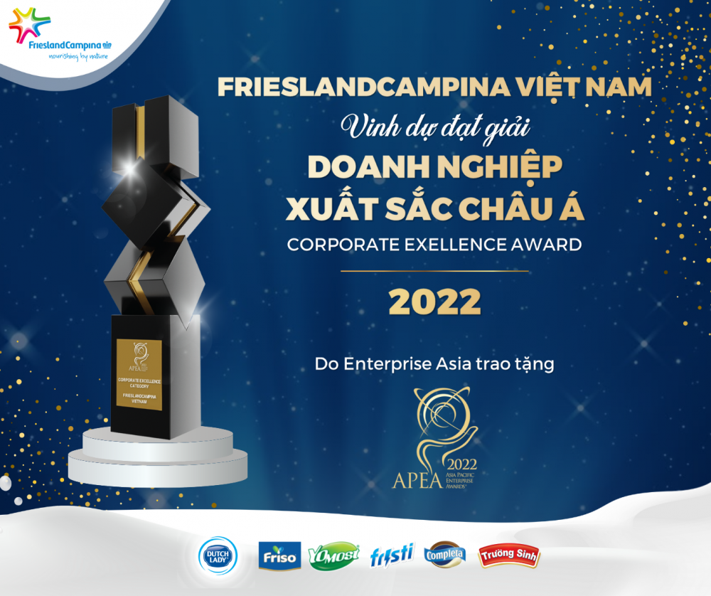 FrieslandCampina Việt Nam tiếp tục đạt giải thưởng Doanh nghiệp xuất sắc châu Á 2022