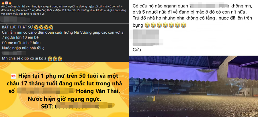 Hiện trên các trang mạng xã hội, người dân thành phố Đà Nẵng chia sẻ nhiều thông tin cầu cứu vì nước dâng quá bất ngờ không kịp di tản.