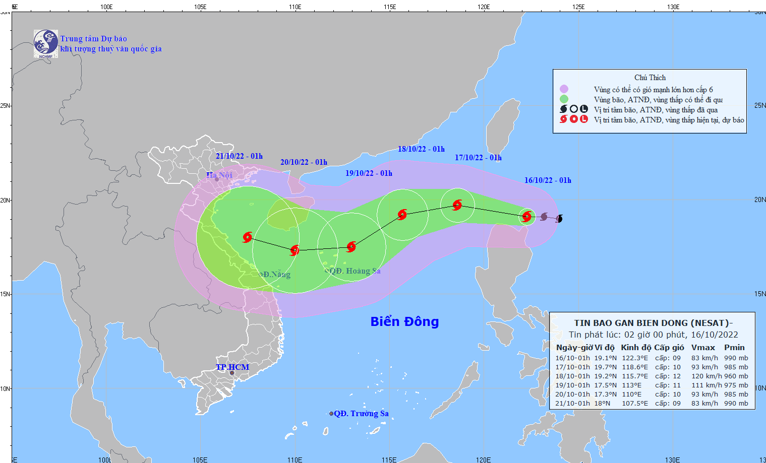 Tin bão gần trên biển Đông (bão số 6, Nesat) đang di chuyển