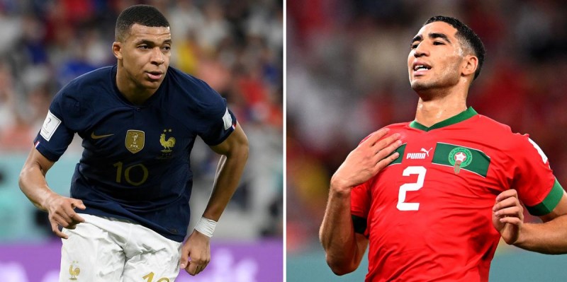 Tiền đạo người Pháp Kylian Mbappe và hậu vệ người Morocco Achraf Hakimi là những cầu thủ nhanh nhất còn lại ở World Cup.