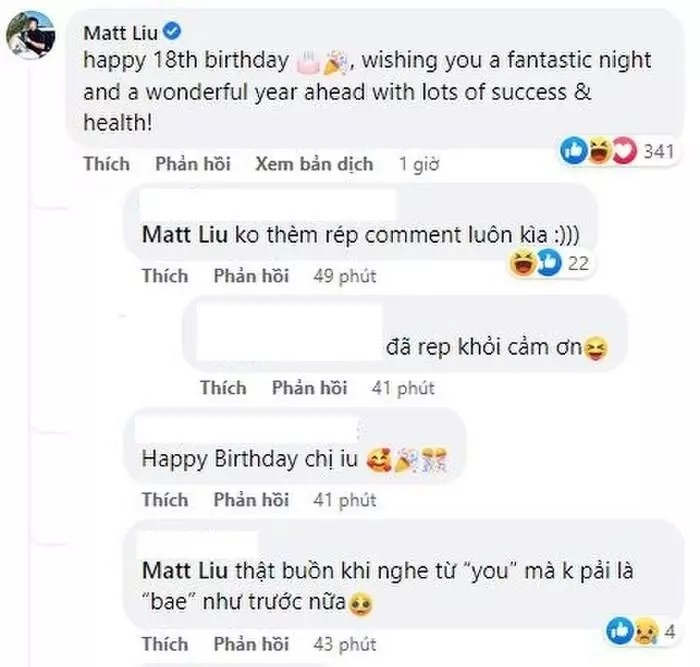 Matt Liu vội xóa lời chúc mừng sinh nhật khi bị Hương Giang ‘bơ’