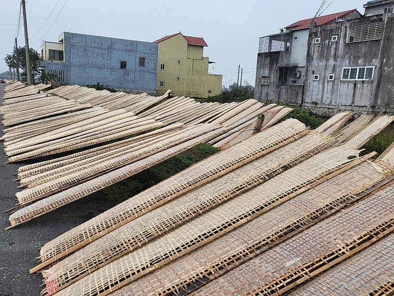 Những hộ dân tại làng nghề tận dụng các khoảng đất trống làm chỗ phơi bánh