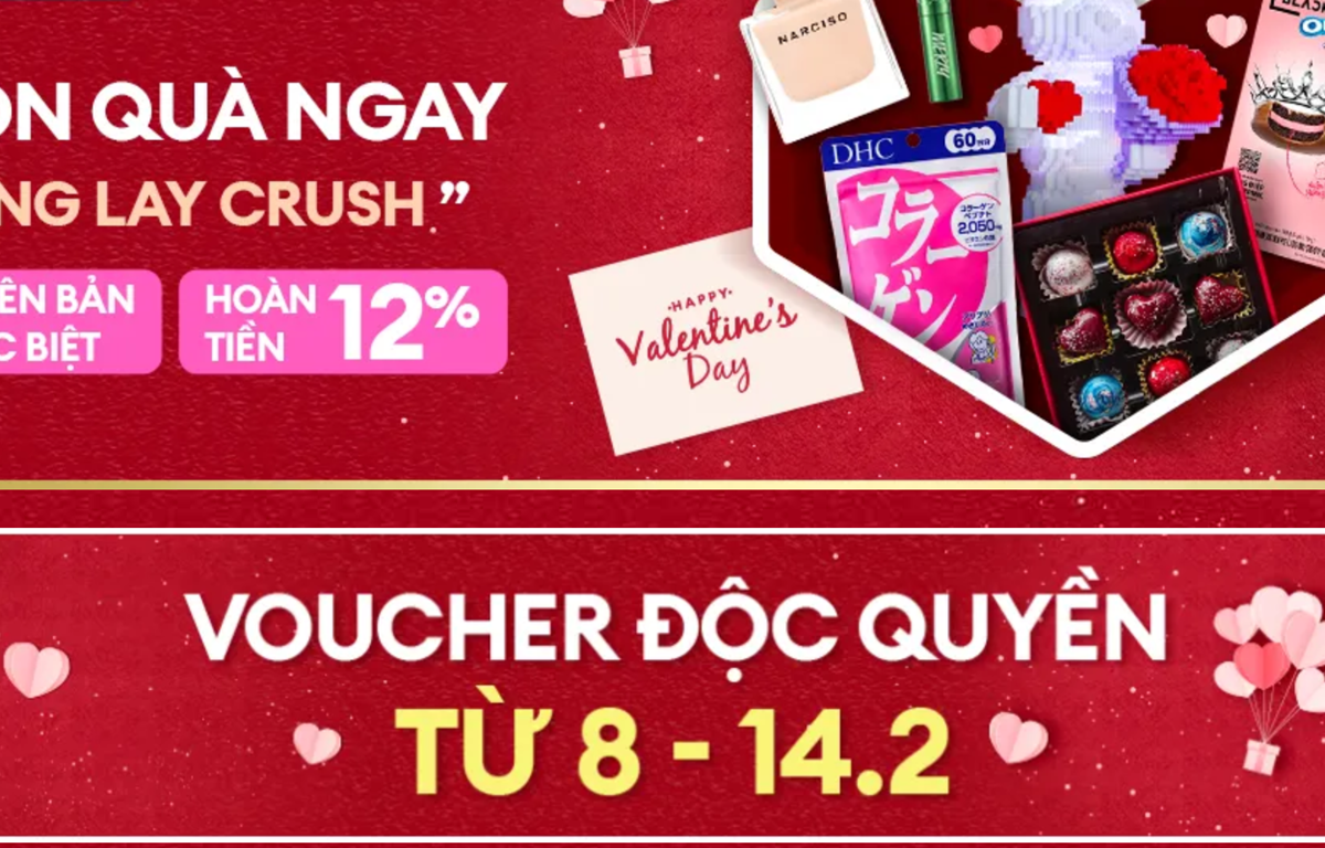 Sàn thương mại điện tử tung nhiều chương trình khuyến mãi hấp dẫn nhân dịp Valentine 2023. (Ảnh chụp màn hình)