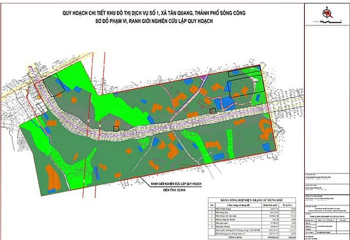 Sơ đồ phạm vi, danh giới nghiên cứu lập quy hoạch chi tiết khu đô thị dịch vụ số 1, xã Tân Quang