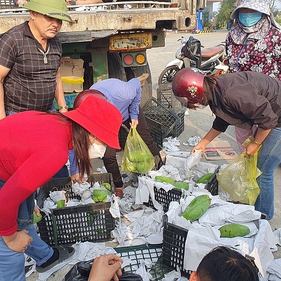 Tỉnh Hà Tĩnh: Xúc động cảnh container chở 30 tấn xoài bị lật, người dân 