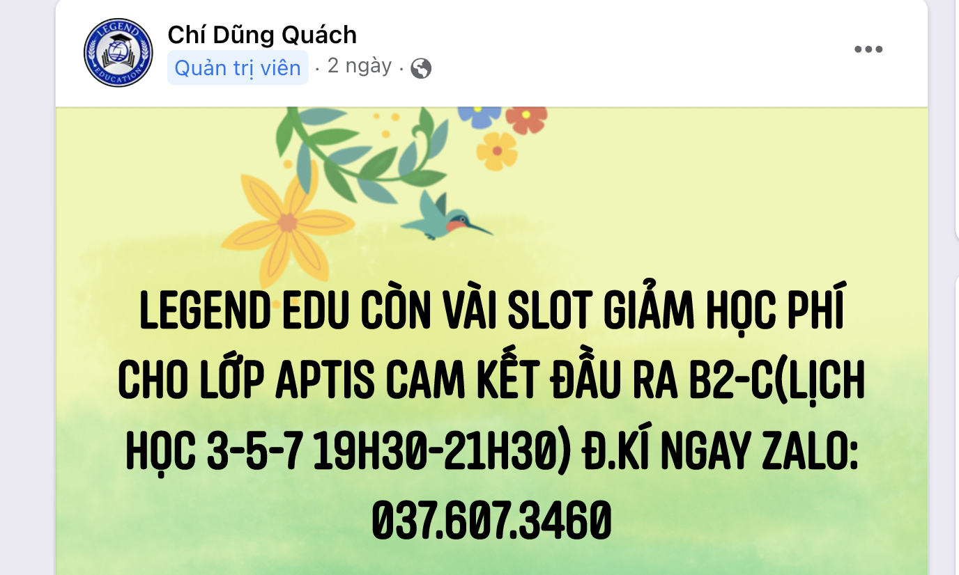 Trung tâm tiếng Anh APTIS G-EASY đã được “thay tên đổi họ” thành “Legend Education”