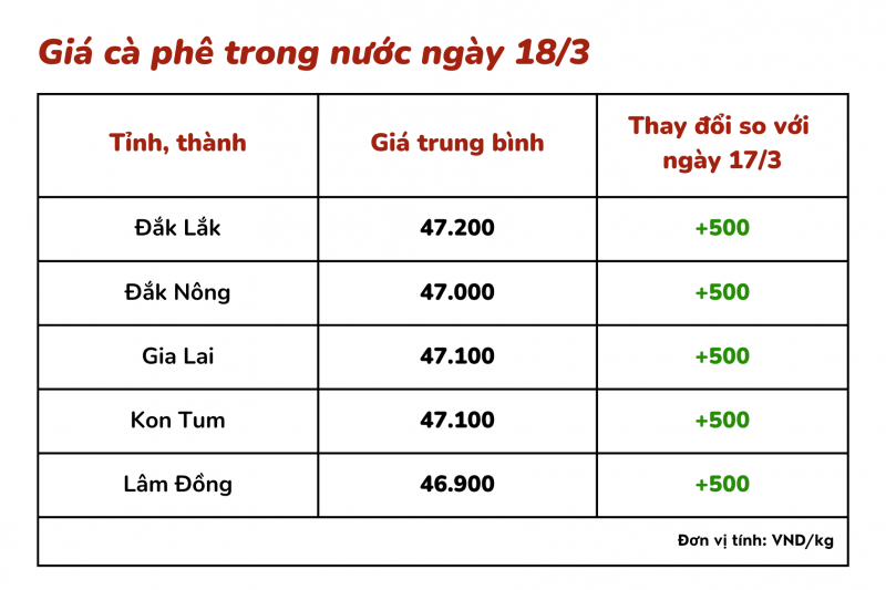 Giá cà phê hôm nay, 18/3: Giá cà phê trong nước tăng 500 đồng/kg