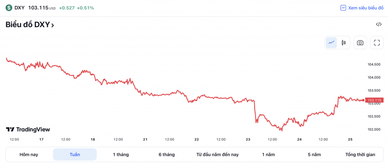 Tỷ giá USD hôm nay 25/3: Đồng USD có tín hiệu tích cực tăng trở lại mốc trên 103 điểm