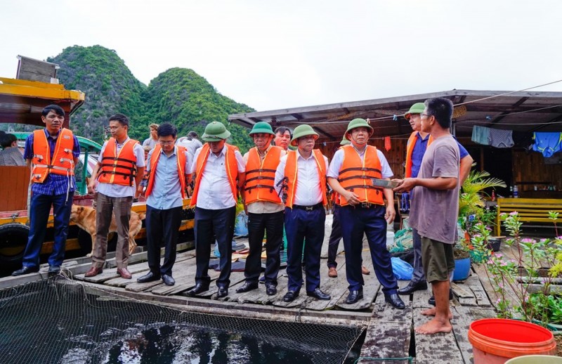 Lãnh đạo TP Hải Phòng kiểm tra công tác hỗ trợ, tháo dỡ các cơ sở nuôi trồng thủy sản trên các vịnh thuộc quần đảo Cát Bà (Ảnh Cổng TTĐT Hải Phòng)