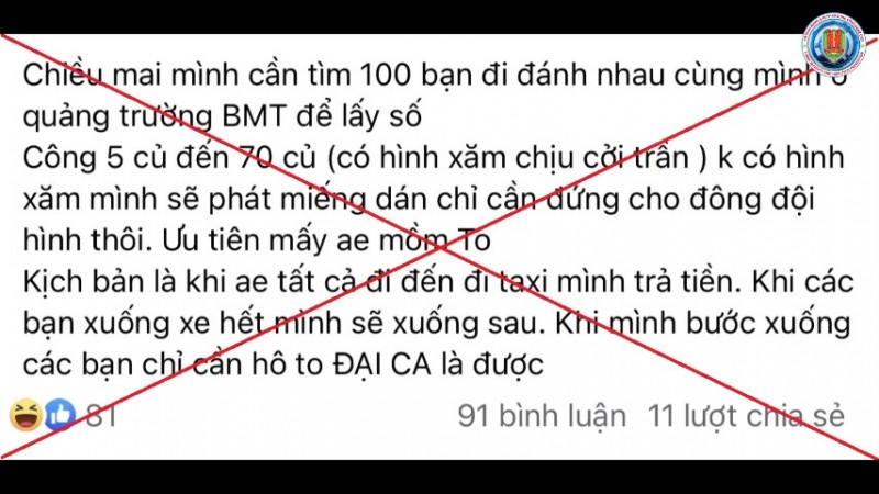 đăng tin tuyển người đi đánh nhau tỉnh Đắk Lắk