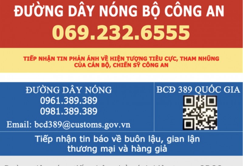 Bộ Công an công bố đường dây nóng nhận tin báo tham nhũng, buôn lậu, hàng giả