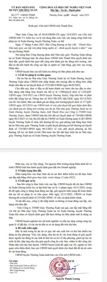 Thanh Hóa: Báo Công Thương phản ánh Nhà máy giày san lấp trái phép hàng nghìn m2 đúng sự thật