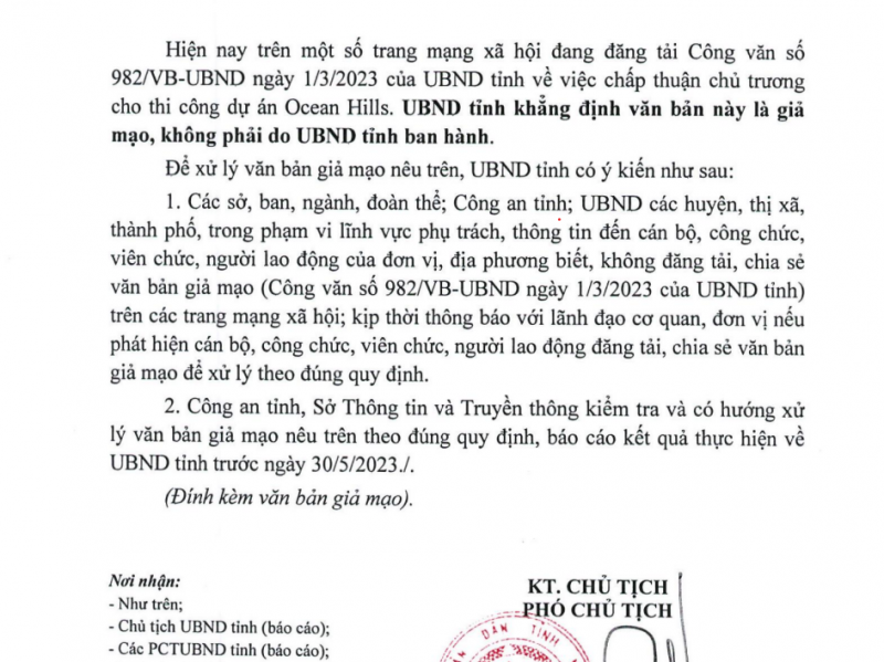 UBND tỉnh Khánh Hòa khẳng định văn bản này là giả mạo, không phải do UBND tỉnh ban hành.