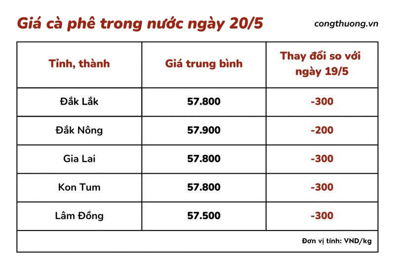 Giá cà phê hôm nay, 20/5: Giá cà phê trong nước giảm