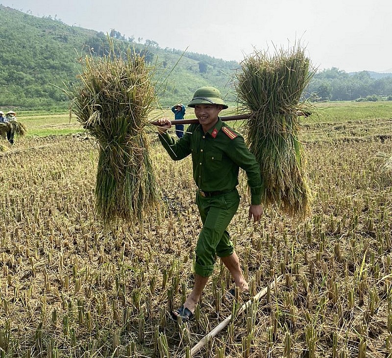 Hình ảnh đẹp về Công an Thanh Hóa đội nắng xuống đồng giúp dân thu hoạch lúa Hình ảnh đẹp về Công an Thanh Hóa đội nắng xuống đồng giúp dân thu hoạch lúa