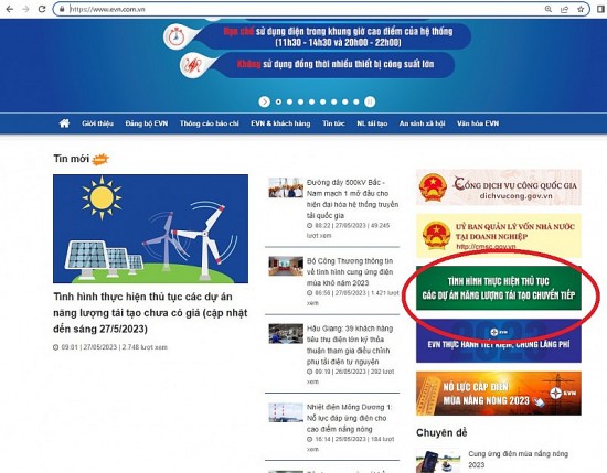 cong khai thong tin thu tuc cac du an nang luong tai tao chuyen tiep
