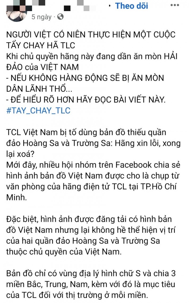 Cộng đồng mạng đòi tẩy chay hãng TCL sau sự cố liên quan đến bản đồ Việt Nam