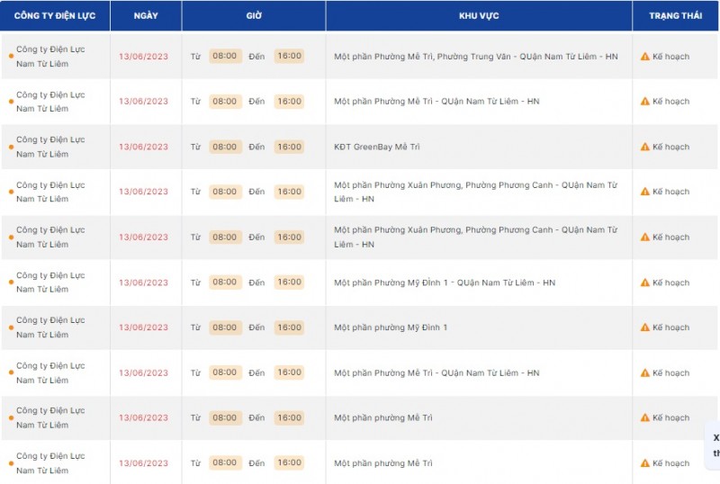 Lịch cắt điện Hà Nội ngày 13/6 theo kế hoạch