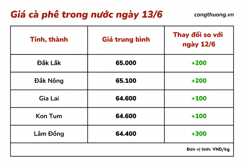 Giá cà phê hôm nay 13/6: Giá cà phê trong nước tiếp tục ở mức cao