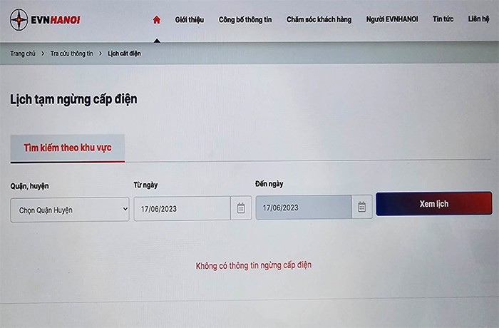 trong ngày 16/6, EVNHANOI sẽ hoãn hoặc có kế hoạch tạm ngừng cấp điện tại nhiều quận, huyện