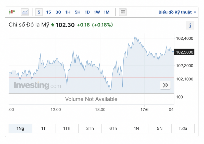 Tỷ giá USD hôm nay 17/6: Đồng USD nhọc nhằn ở mức 102 điểm