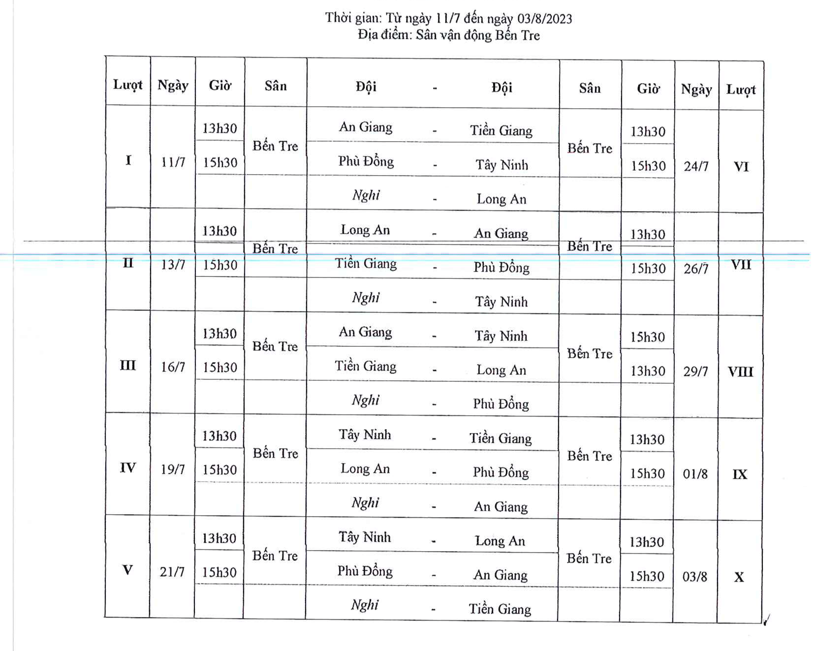 Lịch thi đấu Giải bóng đá vô địch U15 Quốc gia 2023