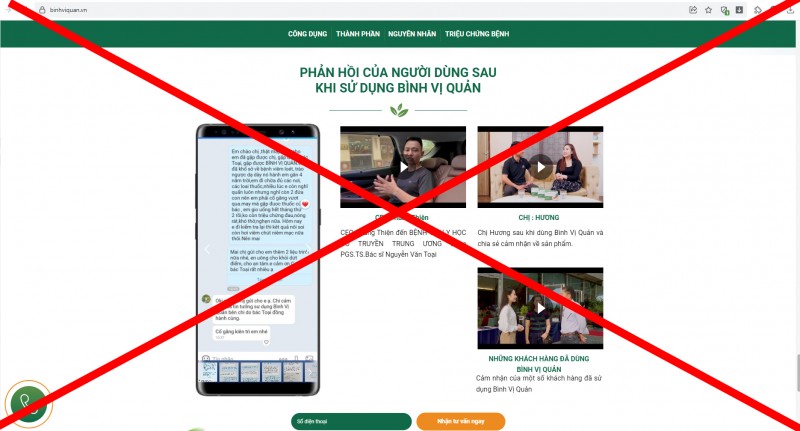Lấy hình ảnh bác sĩ để quảng cáo thực phẩm Bình Vị Quản trái quy định
