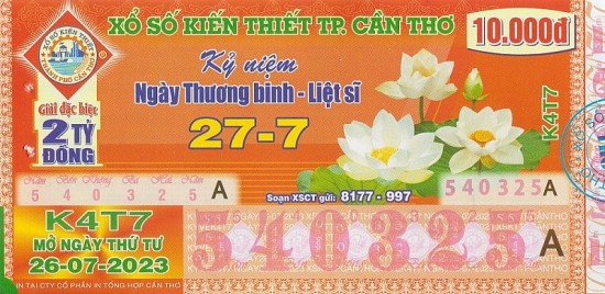 XSMN, XSCT 26/7, Kết quả xổ số Cần Thơ hôm nay 26/7/2023, KQXSCT thứ tư ngày 26 tháng 7