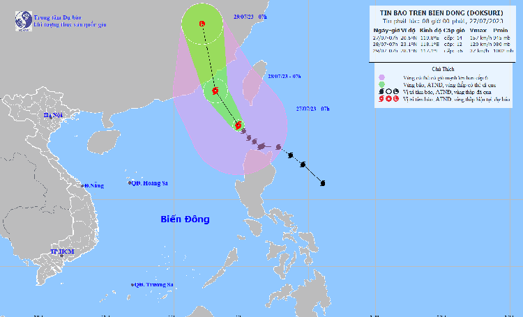 Sáng nay 27/7 siêu bão Doksuri chính thức trở thành cơn bão số 2