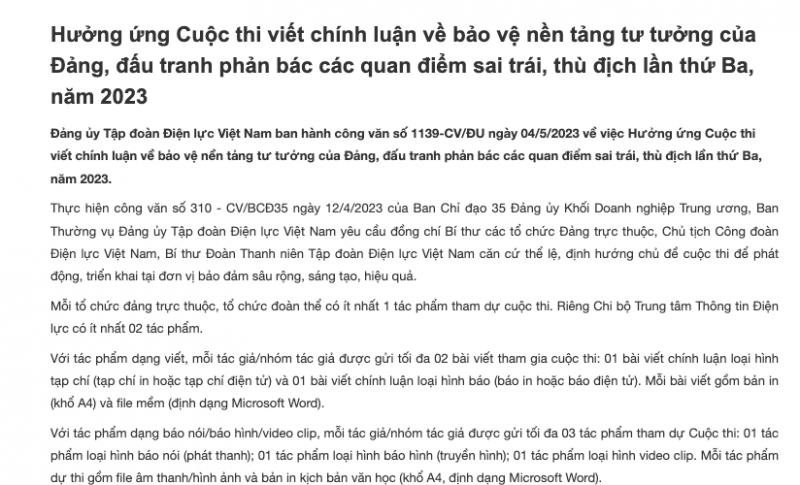 EVN tích cực thực hiện Nghị quyết 35 - NQ/TW về bảo vệ nền tảng tư tưởng của Đảng