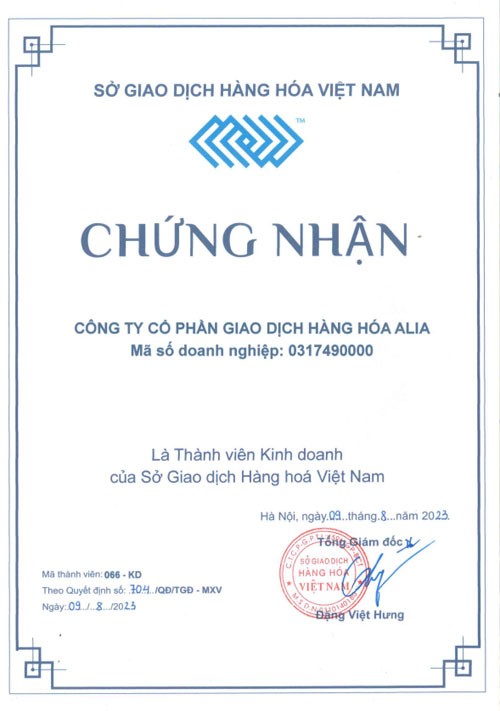 Ban hành quyết định công nhận tư cách Thành viên KD của Công ty CP Giao dịch Hàng hóa ALIA ngày 09/08/2023