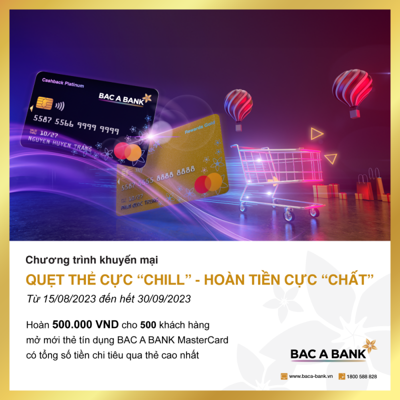 Ưu đãi hoàn tiền hấp dẫn cho chủ thẻ tín dụng quốc tế BAC A BANK