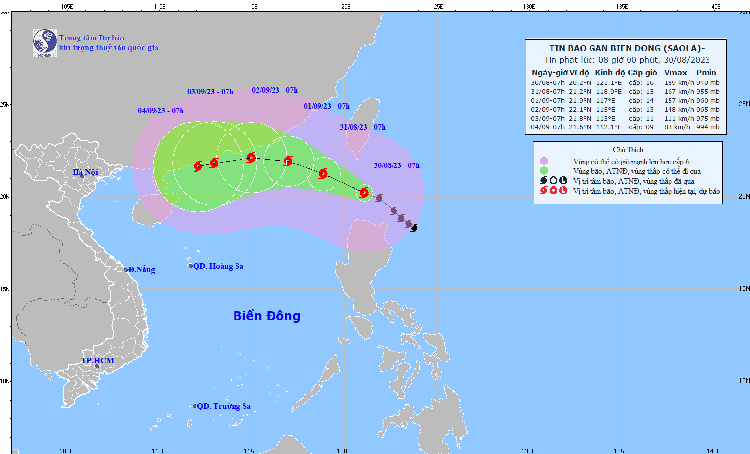 Bão Saola (cơn bão số 3) tiến sát biển đông, gió giật trên cấp 17