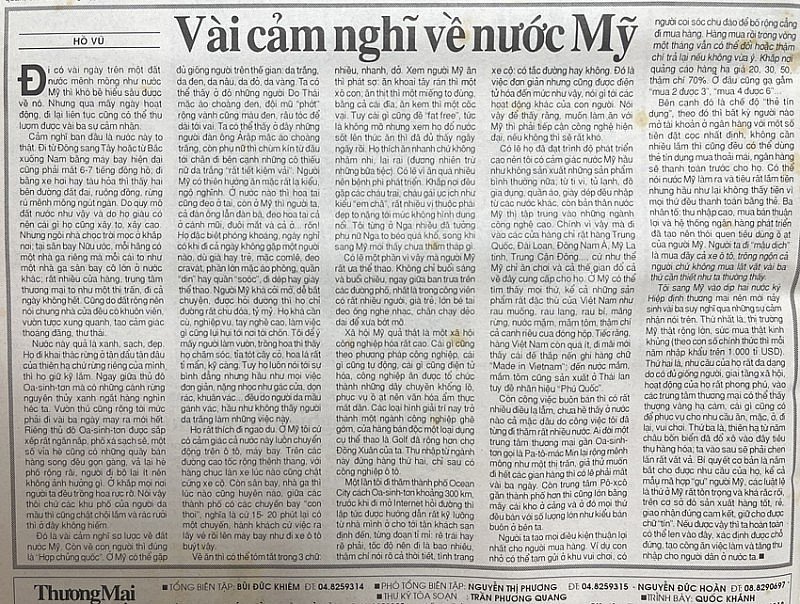 Nước Mỹ trong cảm nhận của cố Bộ trưởng Thương mại Vũ Khoan