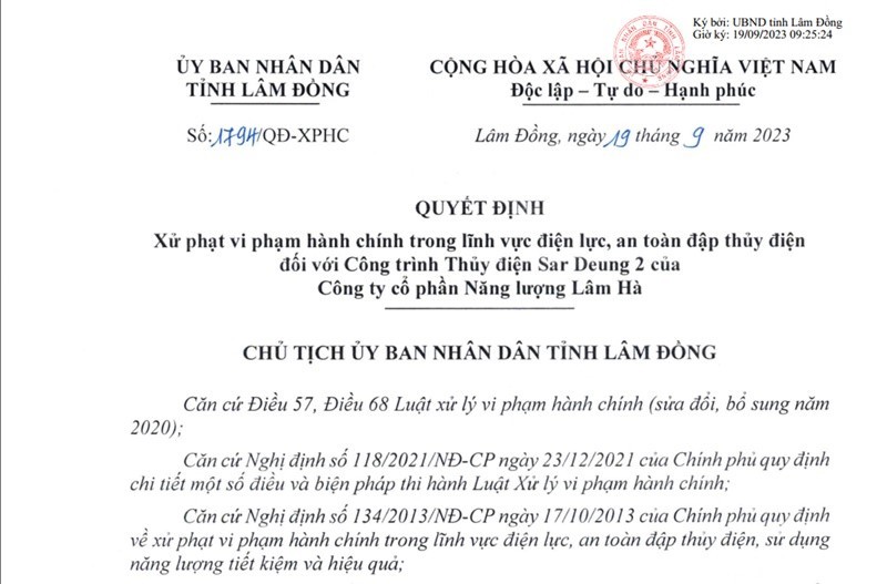 Chưa nghiệm thu đã vận hành, 3 công ty thuỷ điện bị phạt 720 triệu