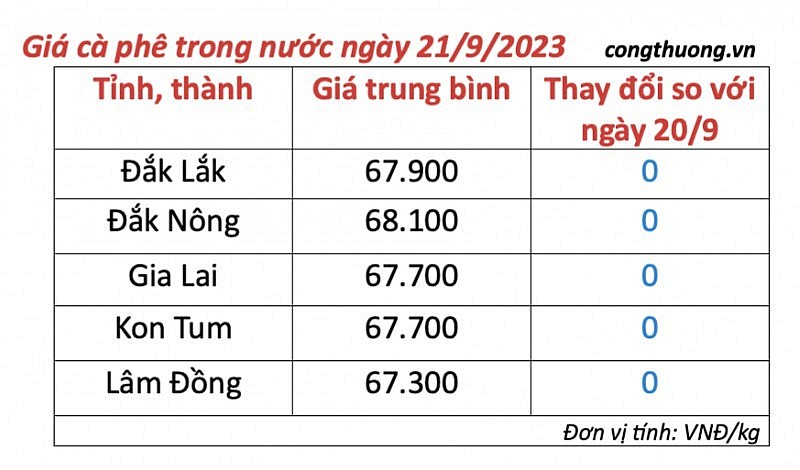 Thị trường cà phê trong nước ngày 20/9/2023