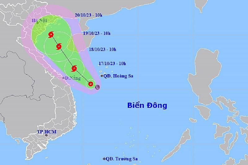 Dự báo đường đi của áp thấp nhiệt đới. Ảnh: NCHMF