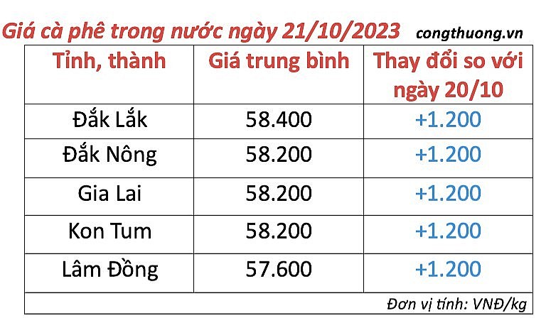 Thị trường cà phê trong nước ngày 21/10/2023