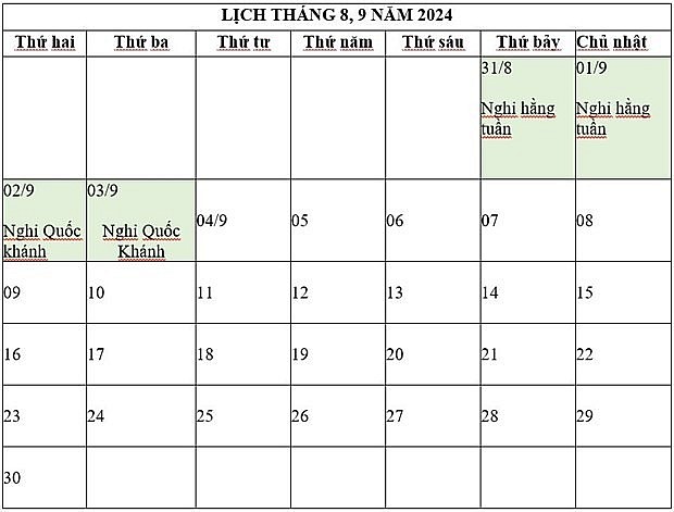 Lịch nghỉ Lễ Quốc khánh 2/9 năm 2024