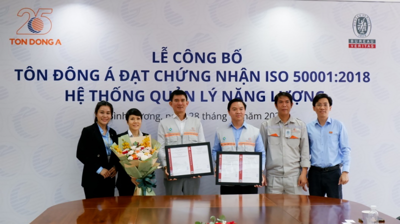 Tôn Đông Á đạt chứng nhận ISO 50001:2018 - Hệ thống quản lý năng lượng theo tiêu chuẩn quốc tế