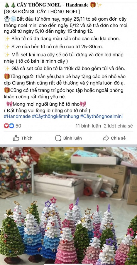 Set đồ trang trí cây thông Noel handmade được yêu thích trên mạng xã hội. Ảnh chụp màn hình