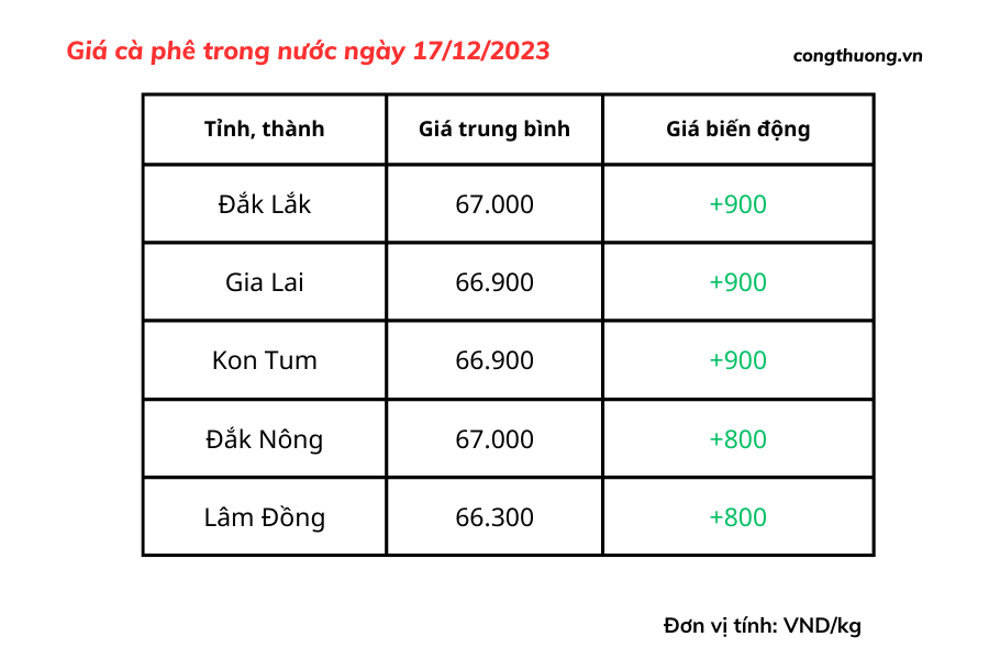 Giá cà phê hôm nay, ngày 17/12/2023: Giá cà phê trong nước