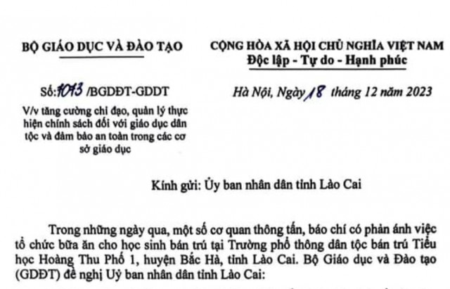 11 học sinh ăn 2 gói mì tôm chan cơm ở Lào Cai: Bộ Giáo dục và Đào tạo đề nghị xử lý nghiêm