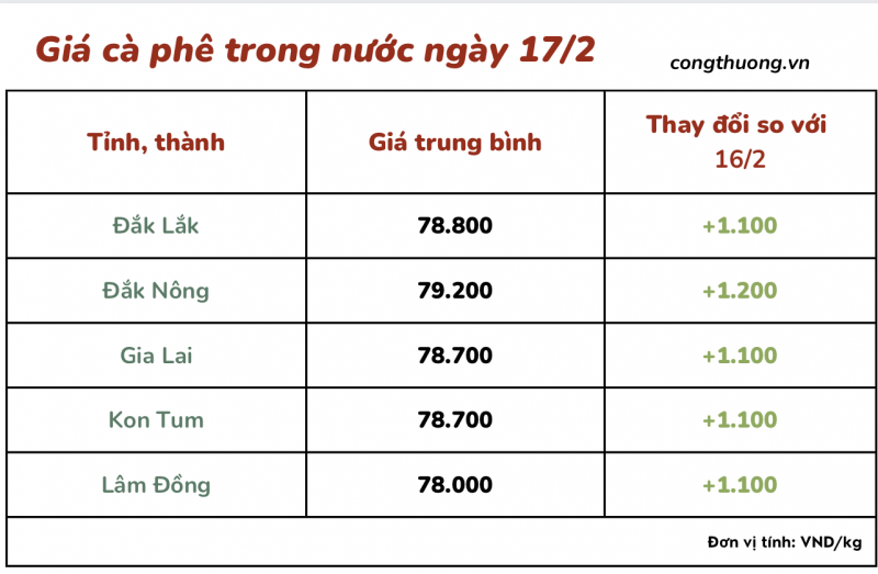 Giá cà phê 17/2, giá cà phê trong nước ngày 17/2/2024