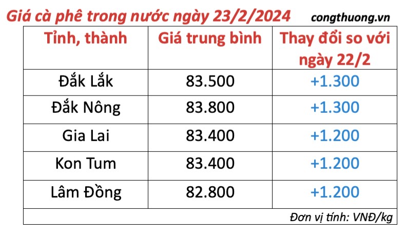 Giá cà phê hôm nay, 23/2/2024: Giá cà phê trong nước