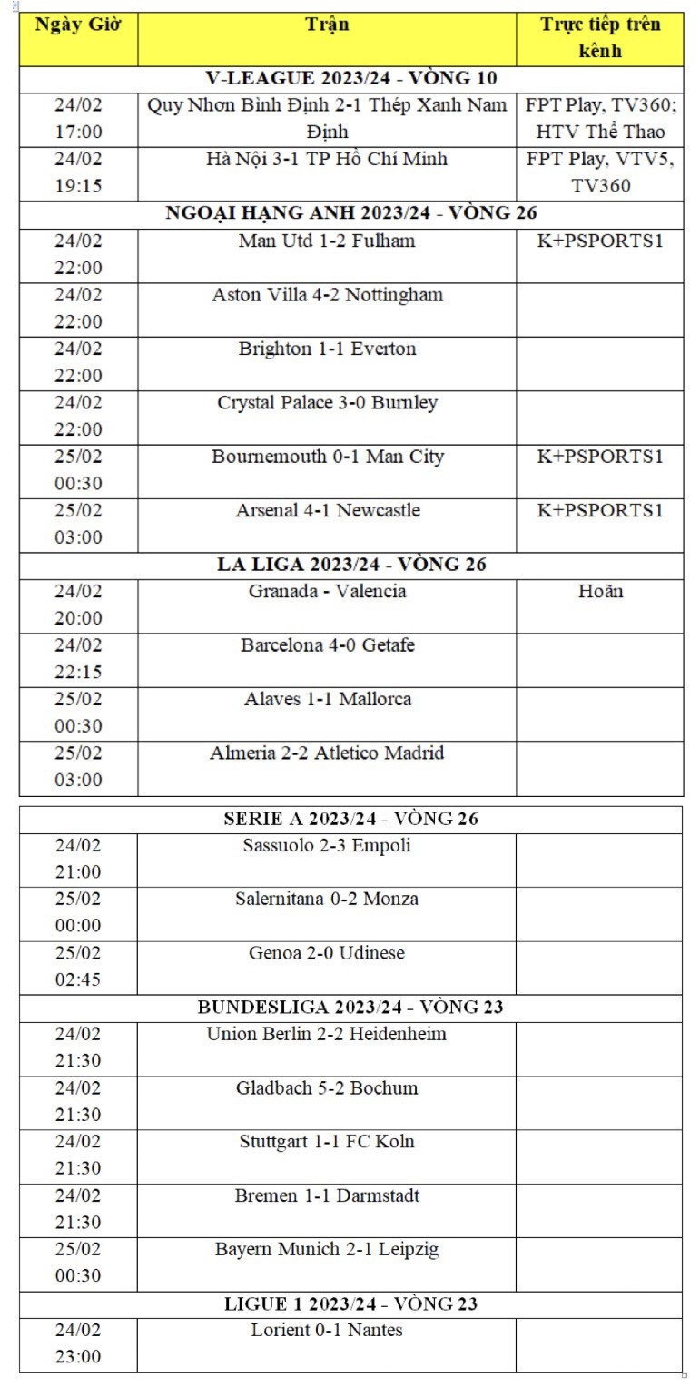 Kết quả bóng đá hôm nay 25/2: Arsenal thắng đậm Newcastle; Hà Nội FC thắng trên sân nhà